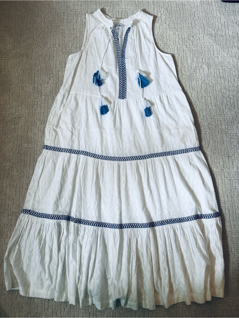 Tommy Bahama White Maxi Dress with Blue Tassels